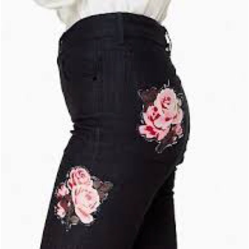 Kate Spade Rose Embroidered dark denim Jeans kick flare Broome Street NWOT - Picture 2 of 6